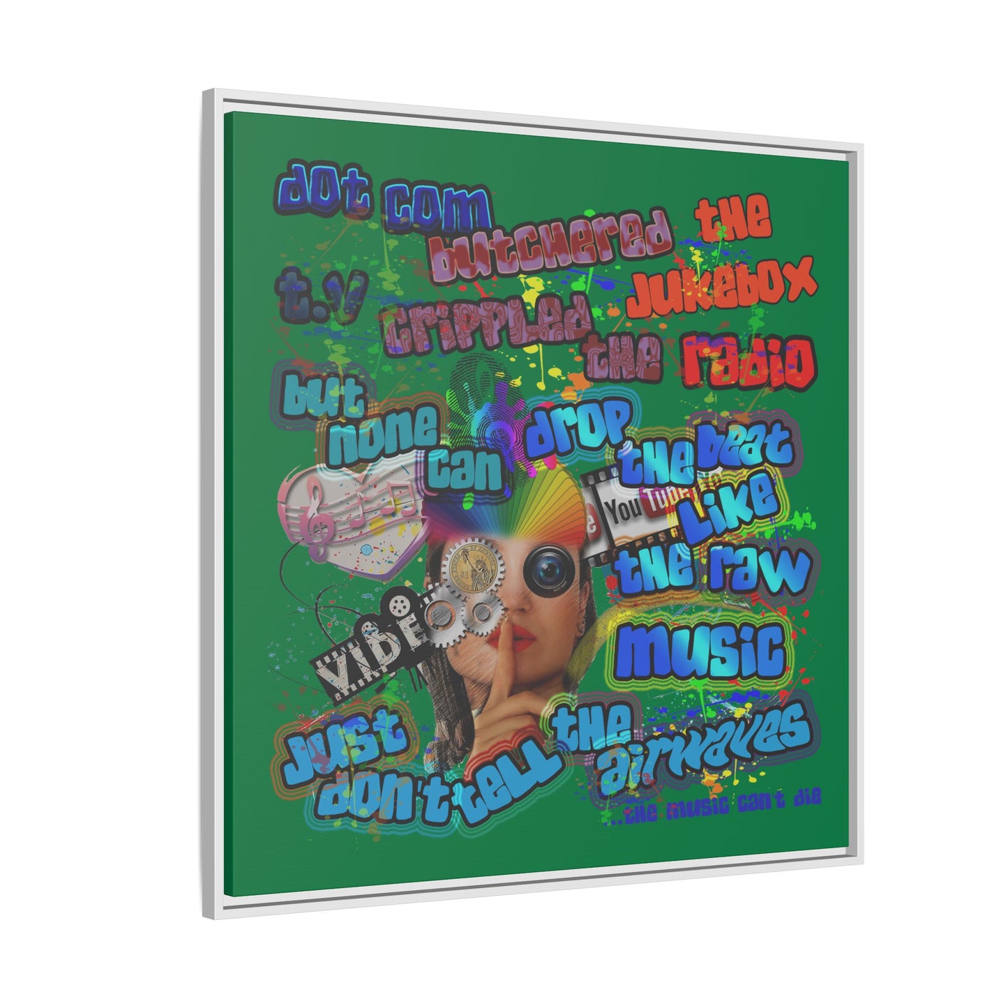 drop the beat - framed canvas art (dark green)