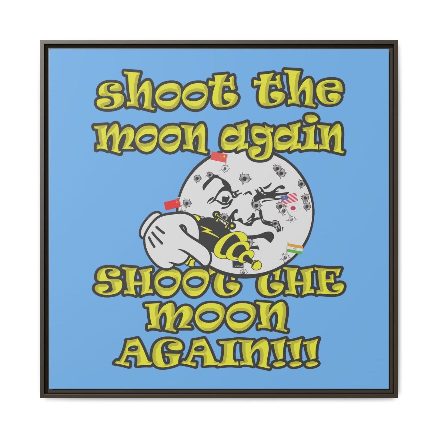 shoot the moon again - framed canvas art (light blue)