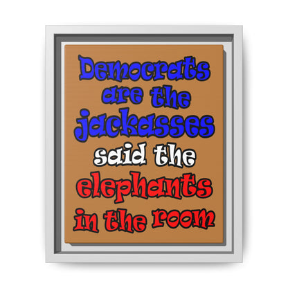 donkeys and elephants - framed canvas art (light brown)