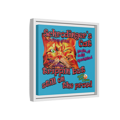 schrodinger's cat - framed canvas art (turquoise)