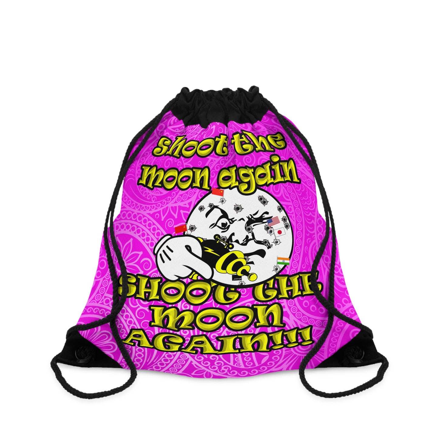shoot the moon again - Drawstring Bag (pink swirl)