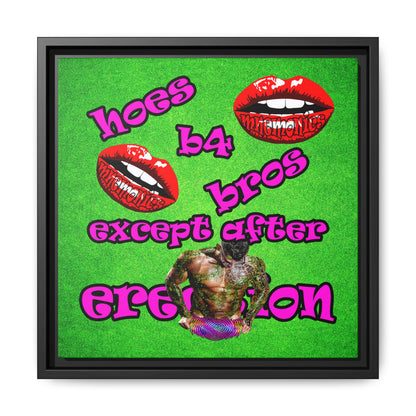 hoes b4 bros - framed canvas art (green turf)