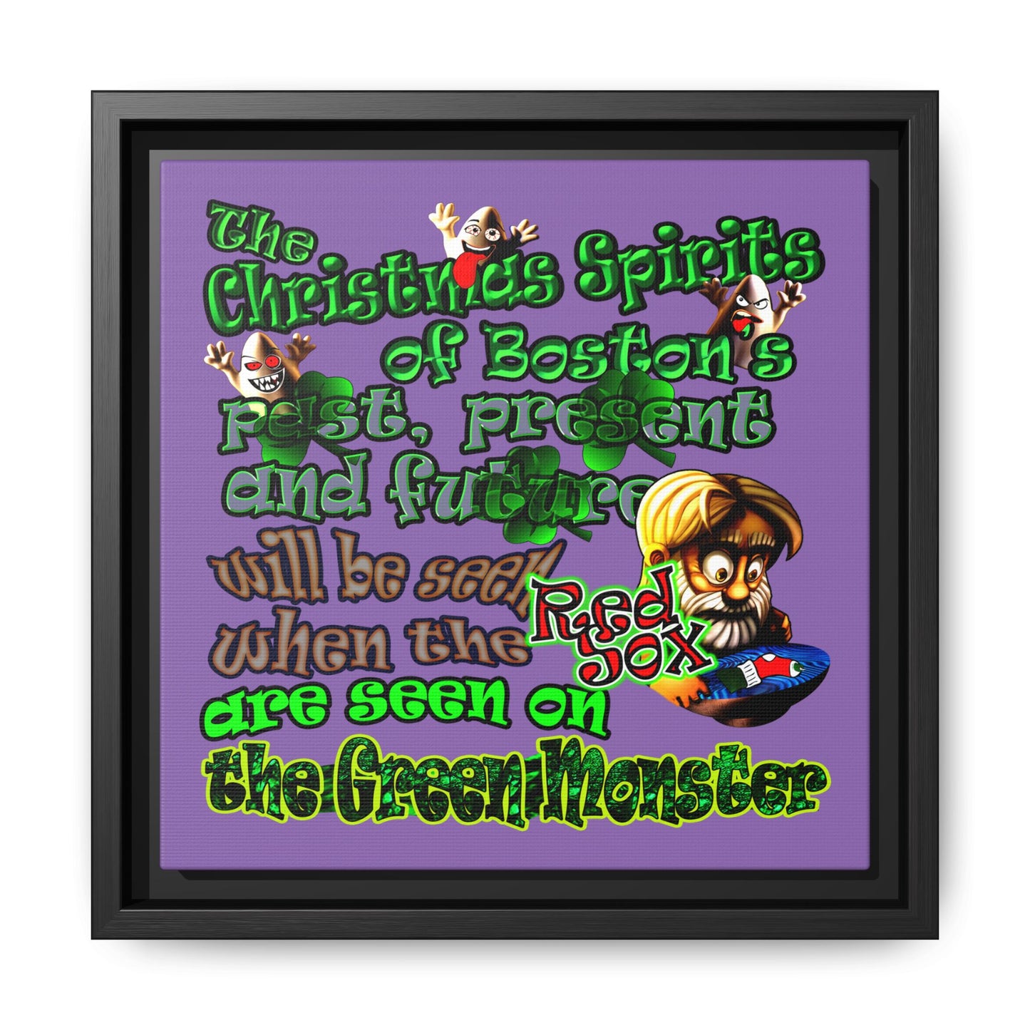christmas spirits of boston - framed canvas art (light purple)