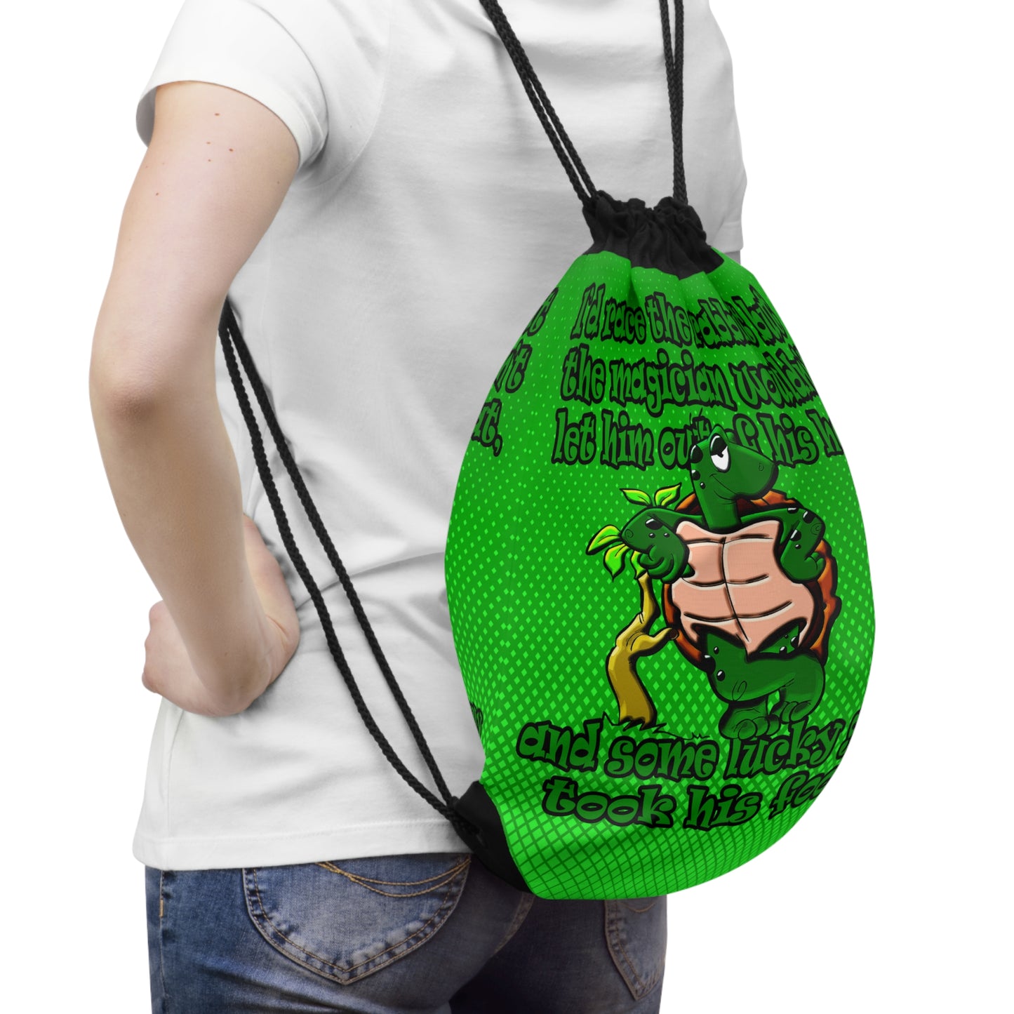 turtle race - Drawstring Bag (logo green)