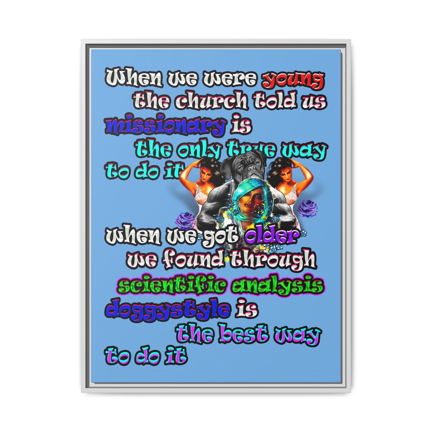 doggystyle - framed canvas art (light blue)