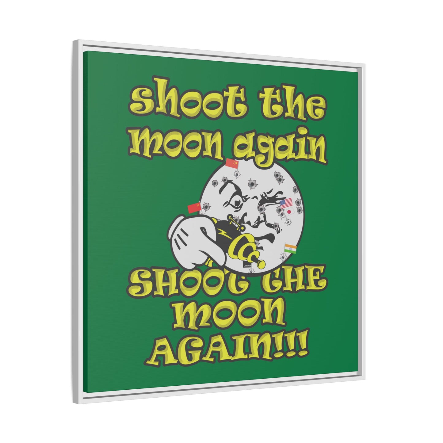 shoot the moon again - framed canvas art (dark green)