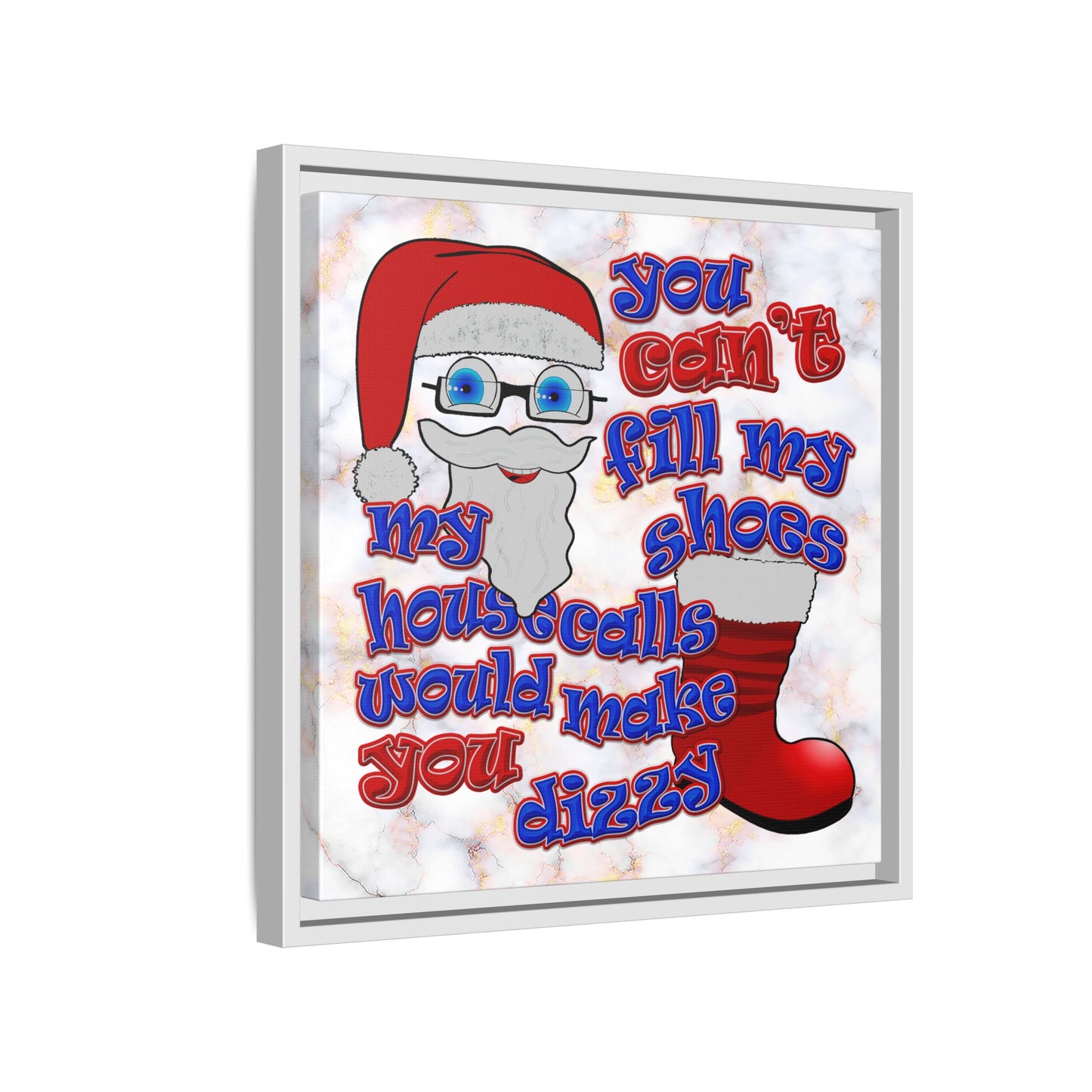 santa's shoes - framed canvas art (white marble)