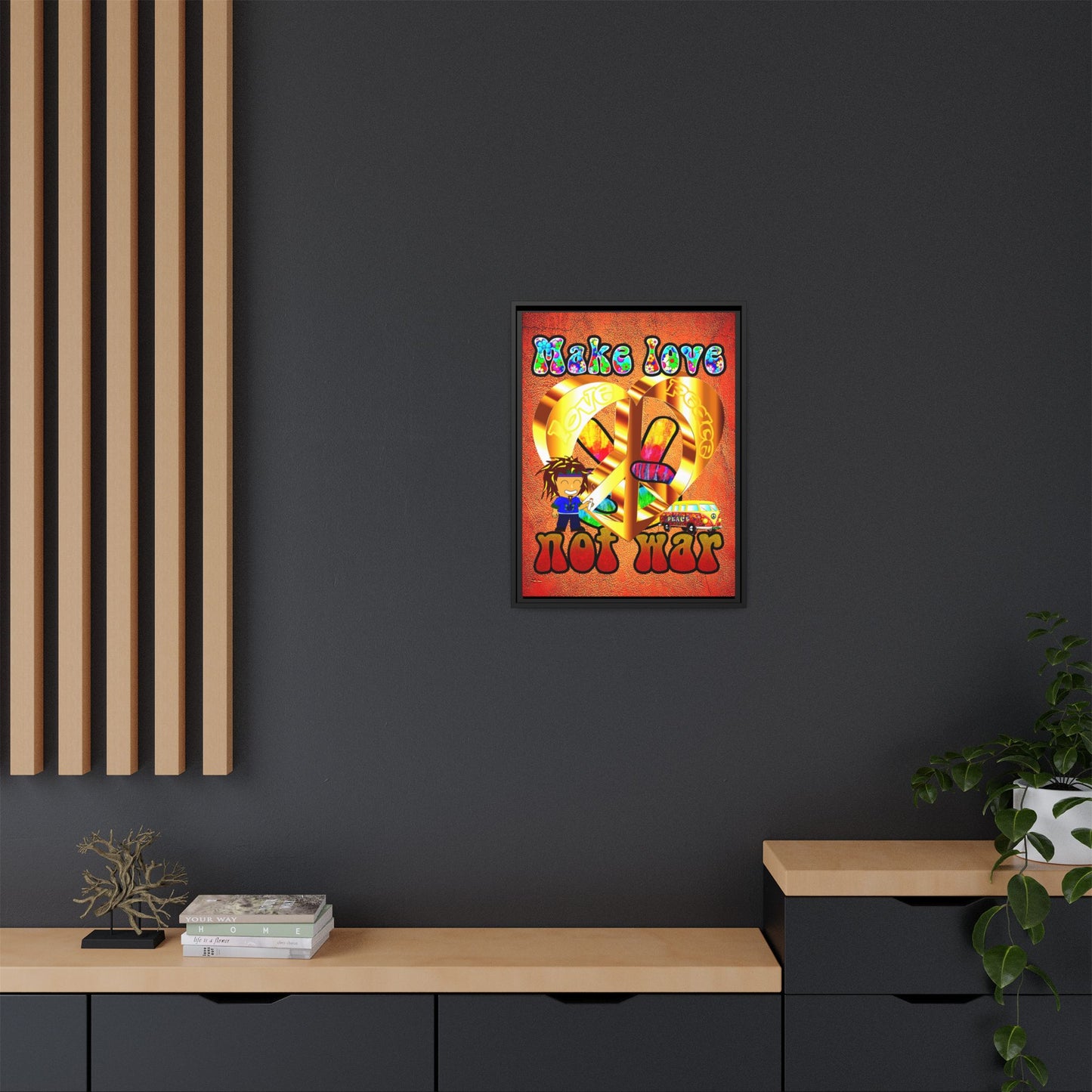 love peace - framed canvas art (burnt orange)