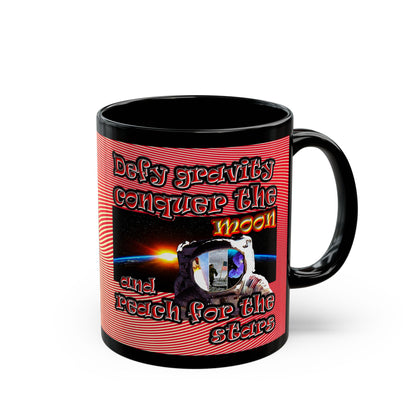 defy conquer reach - Black Mug (yellow-orange wave)