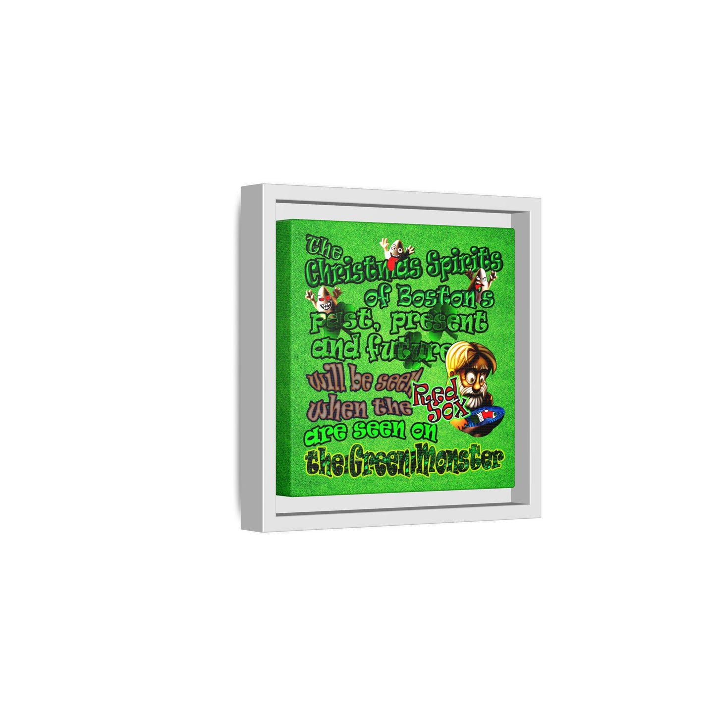 christmas spirits of boston - framed canvas art (green turf)