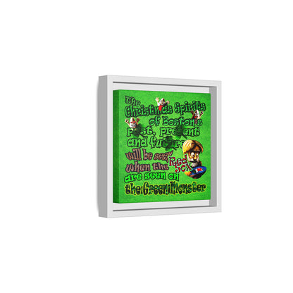 christmas spirits of boston - framed canvas art (green turf)
