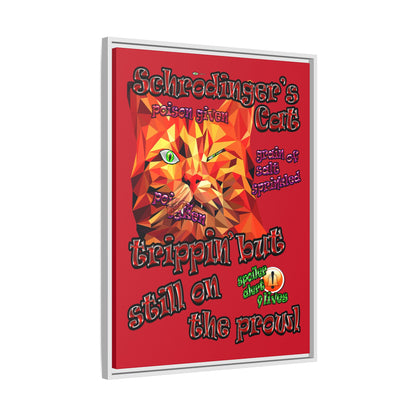 schrodinger's cat - framed canvas art (dark red)