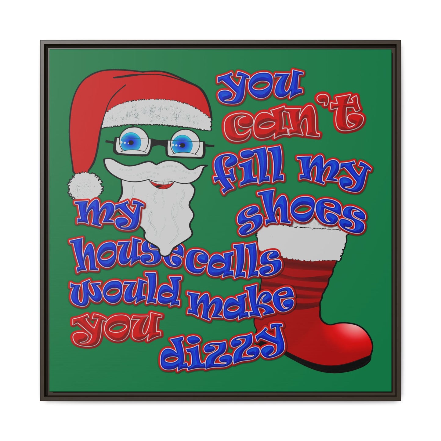 santa's shoes - framed canvas art (dark green)