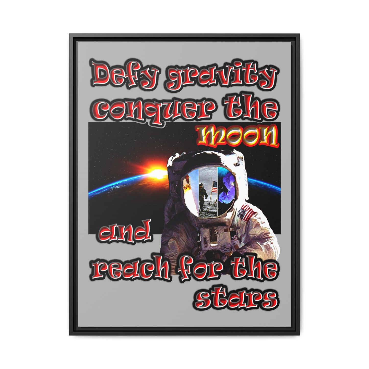 defy conquer reach - framed canvas art (light grey)
