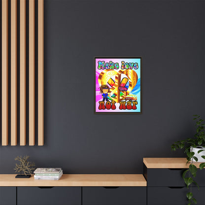 love peace - framed canvas art (light blue-pink wave)