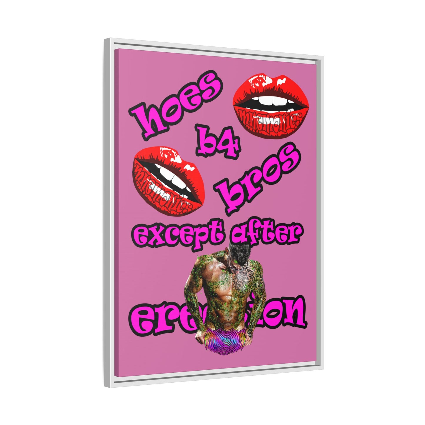 hoes b4 bros - framed canvas art (light pink)