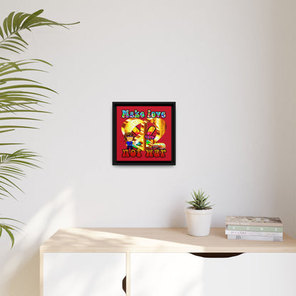 love peace - framed canvas art (dark red)