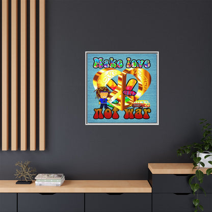 love peace - framed canvas art (faded blue)