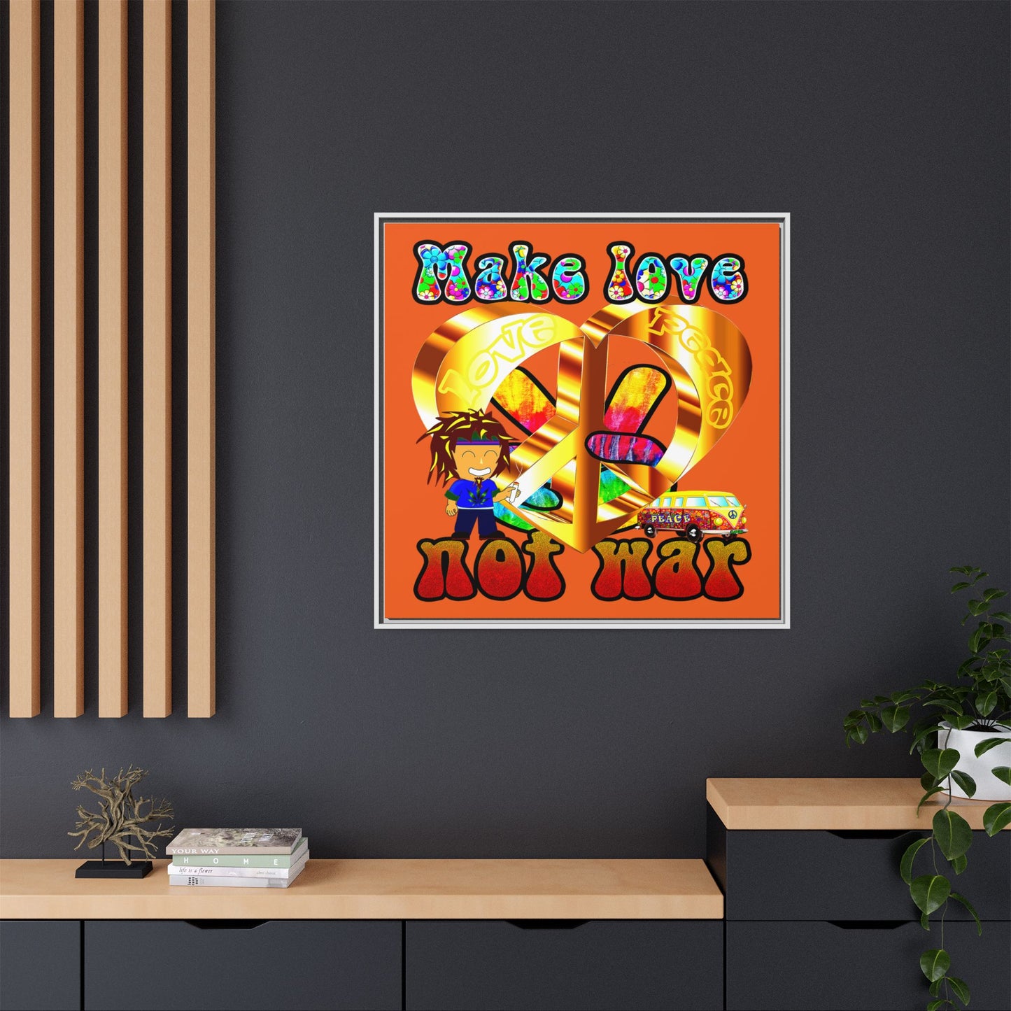 love peace - framed canvas art (orange)
