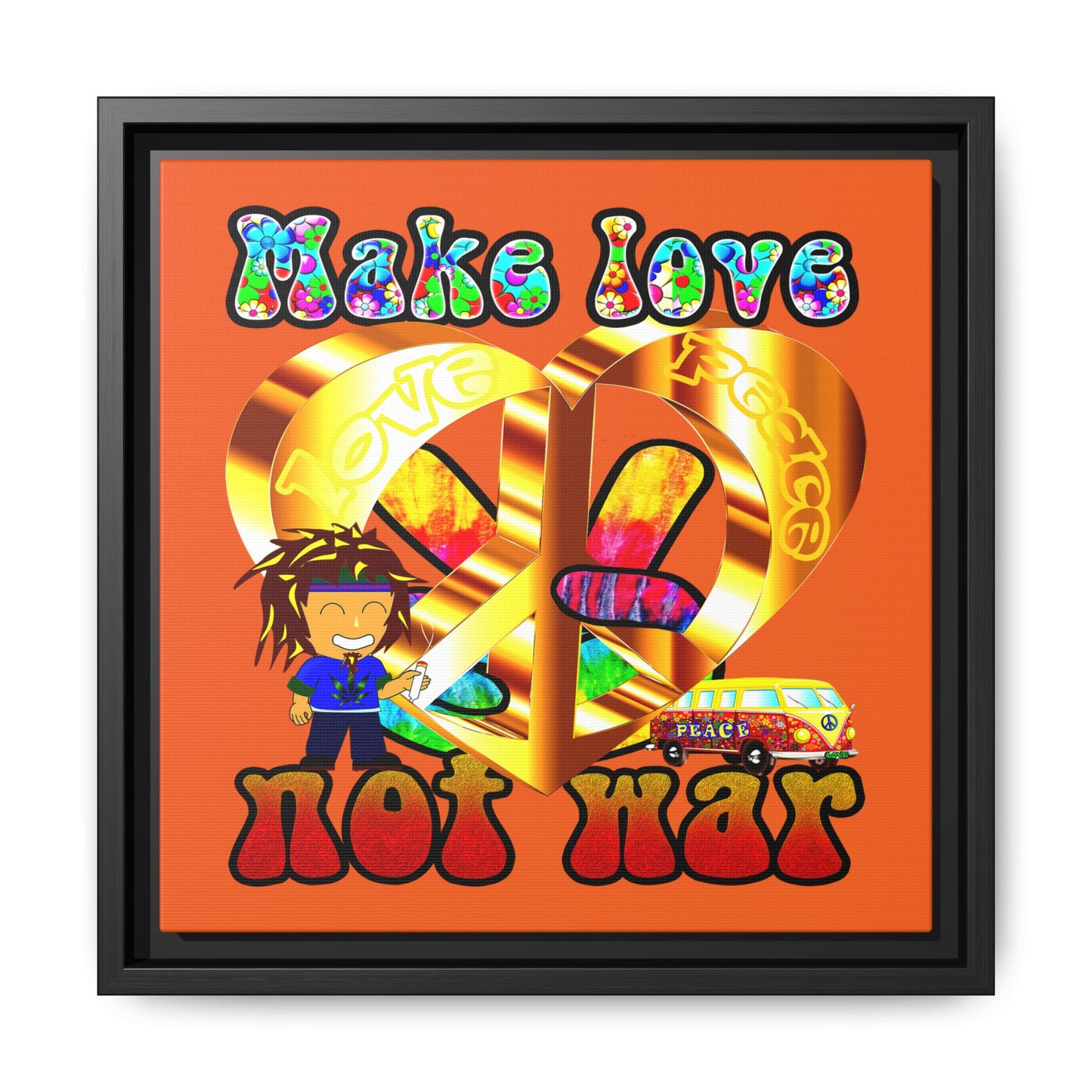 love peace - framed canvas art (orange)