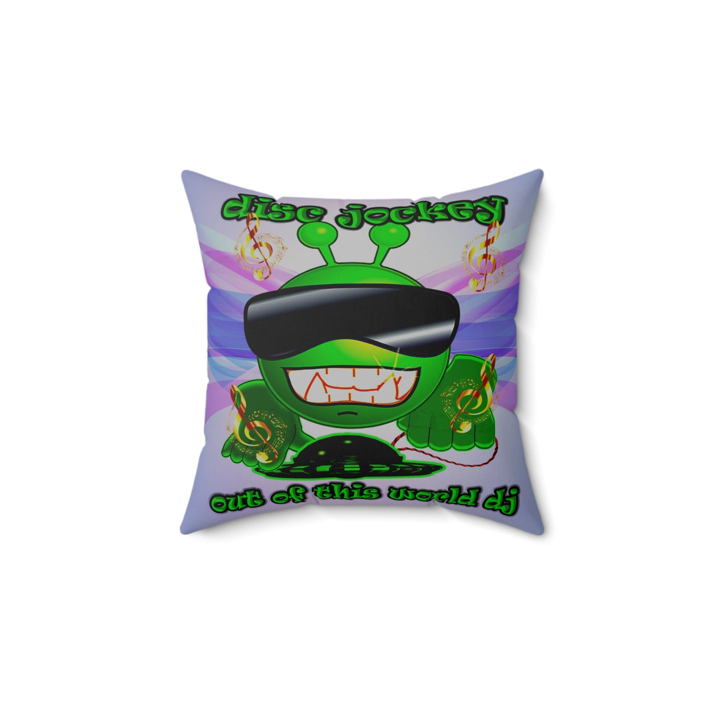 disc jockey - Spun Polyester Square Pillow - (light blue-pink wave)