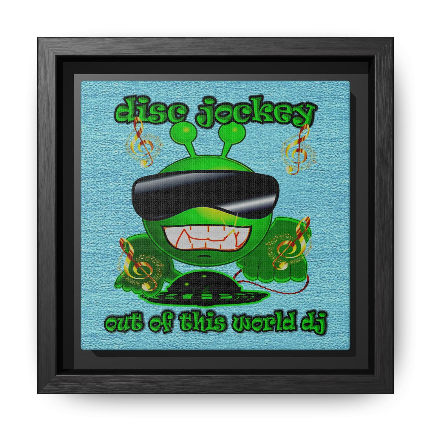 disc jockey - framed canvas art (faded blue)