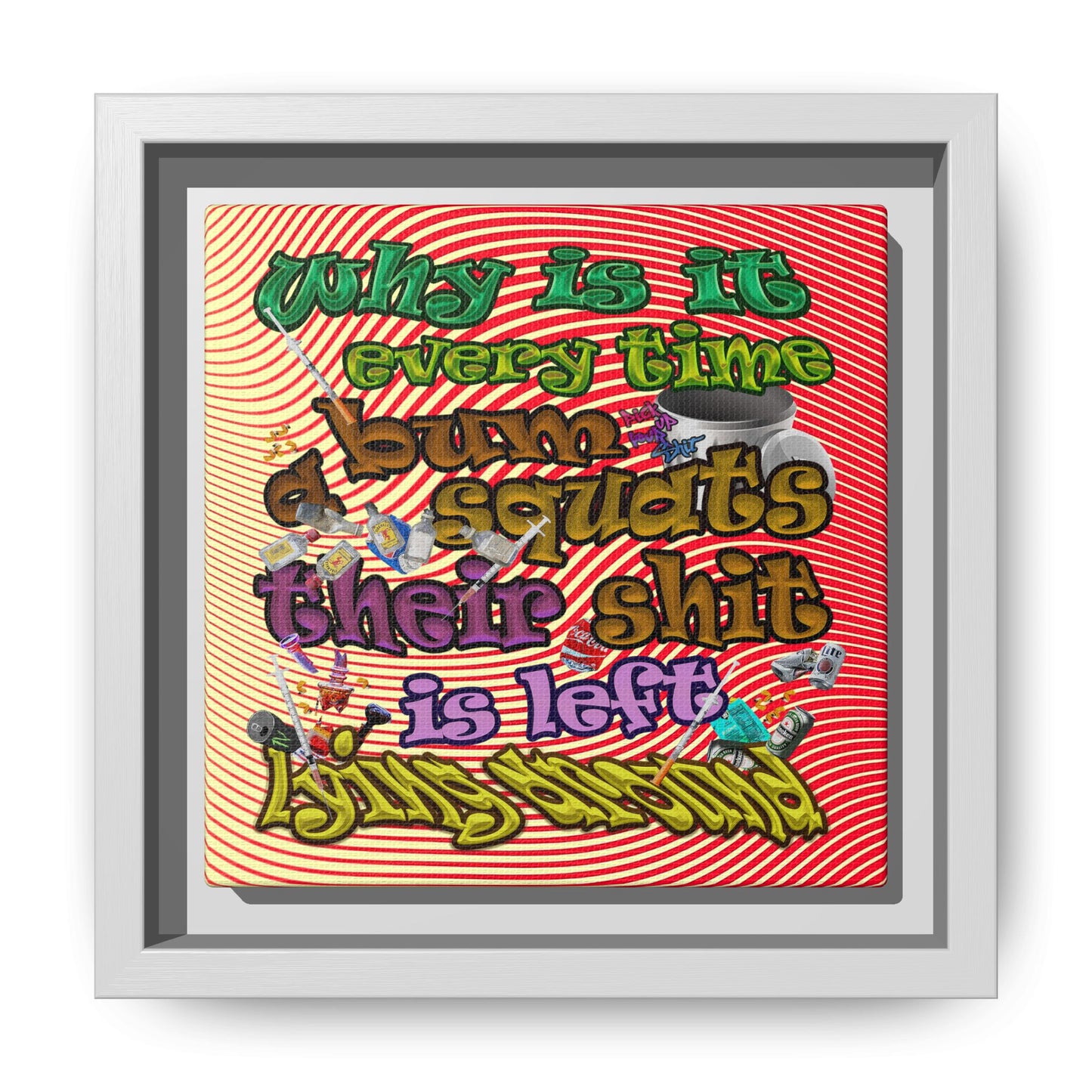 the bum's shit - framed canvas art (yellow-orange wave)