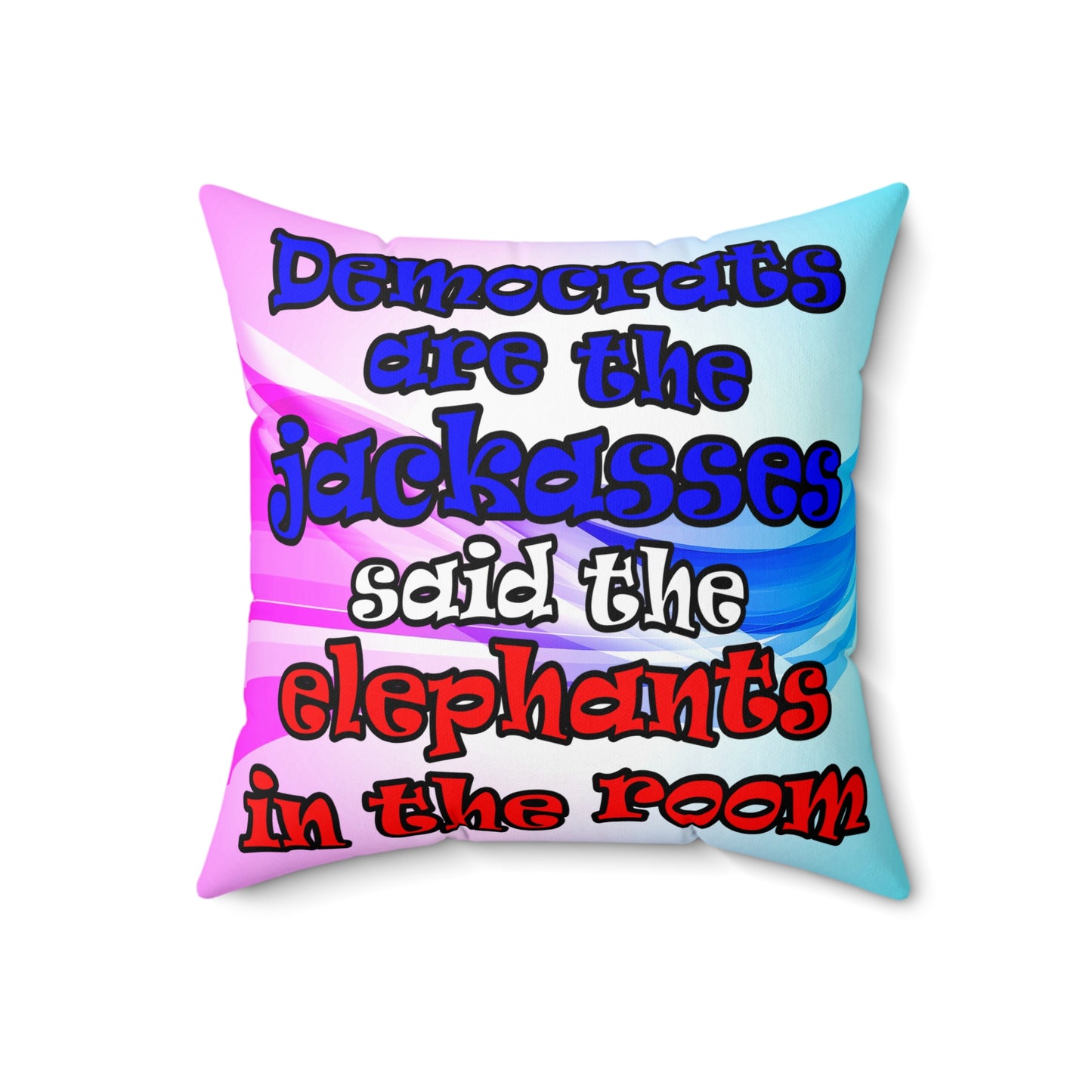 donkeys and elephants - Spun Polyester Square Pillow - (light blue-pink wave)