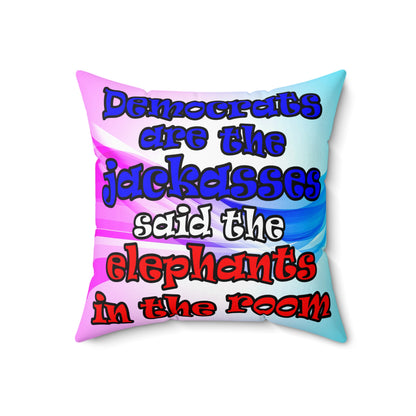donkeys and elephants - Spun Polyester Square Pillow - (light blue-pink wave)