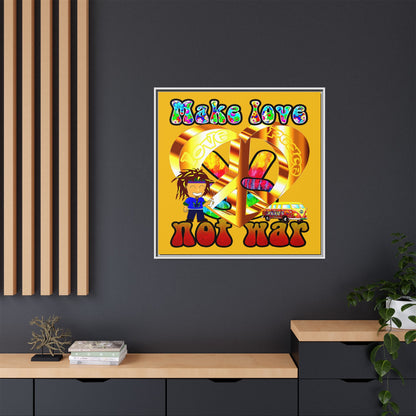love peace - framed canvas art (yellow)