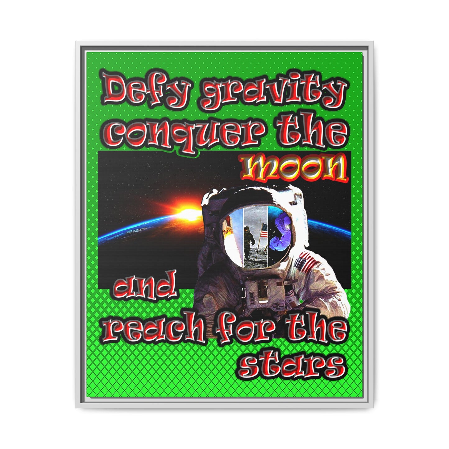 defy conquer reach - framed canvas art (logo green)