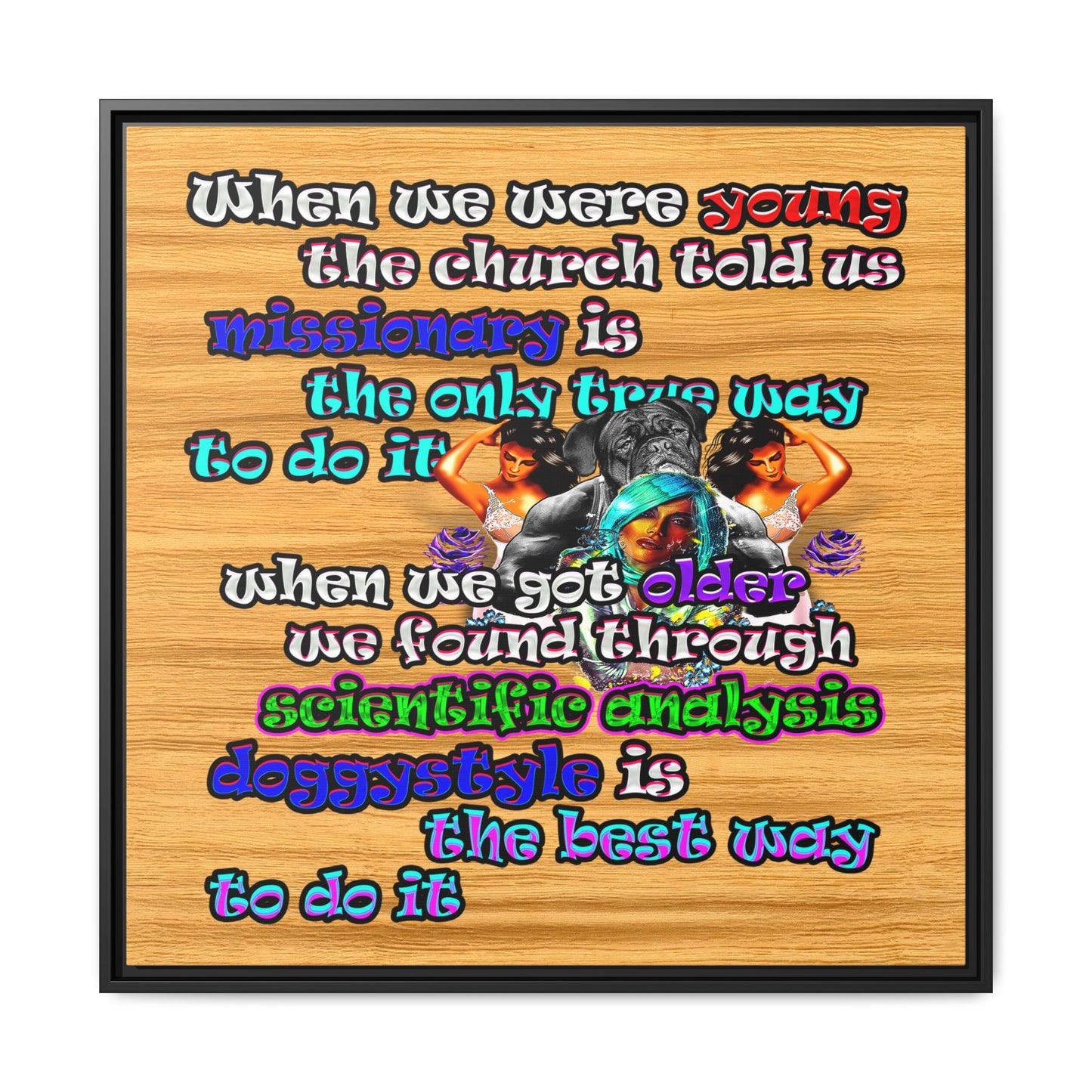 doggystyle - framed canvas art (butterscotch wood finish)