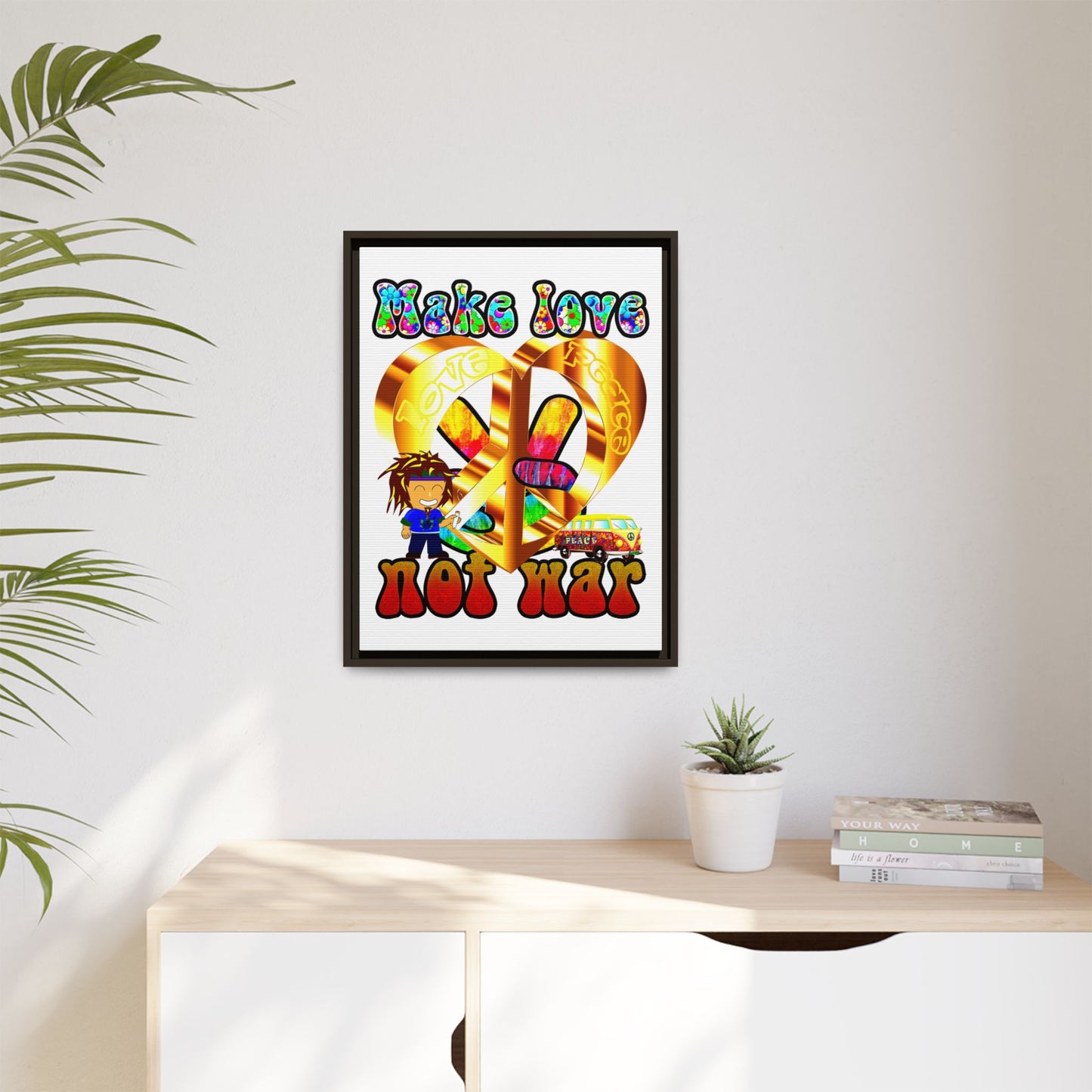 love peace - framed canvas art (white)