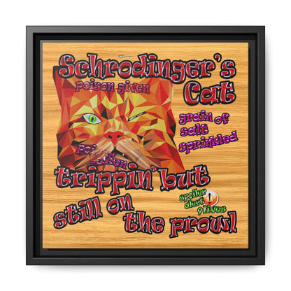 schrodinger's cat - framed canvas art (butterscotch wood finish)