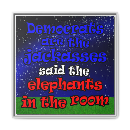 donkeys and elephants - framed canvas art ('snoops' background)