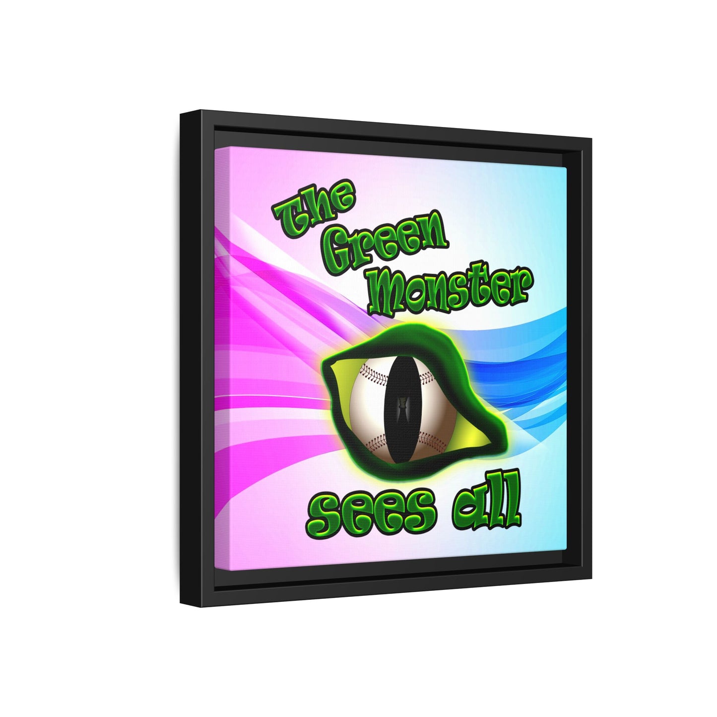 green monster - framed canvas art (light blue-pink wave)