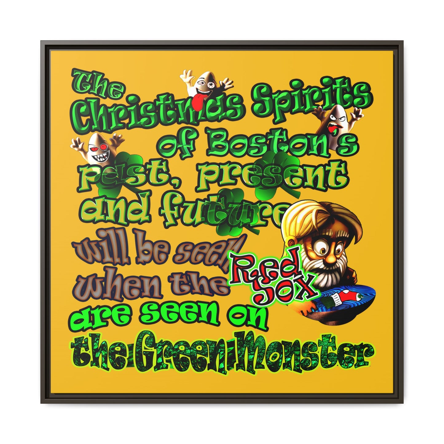christmas spirits of boston - framed canvas art (yellow)