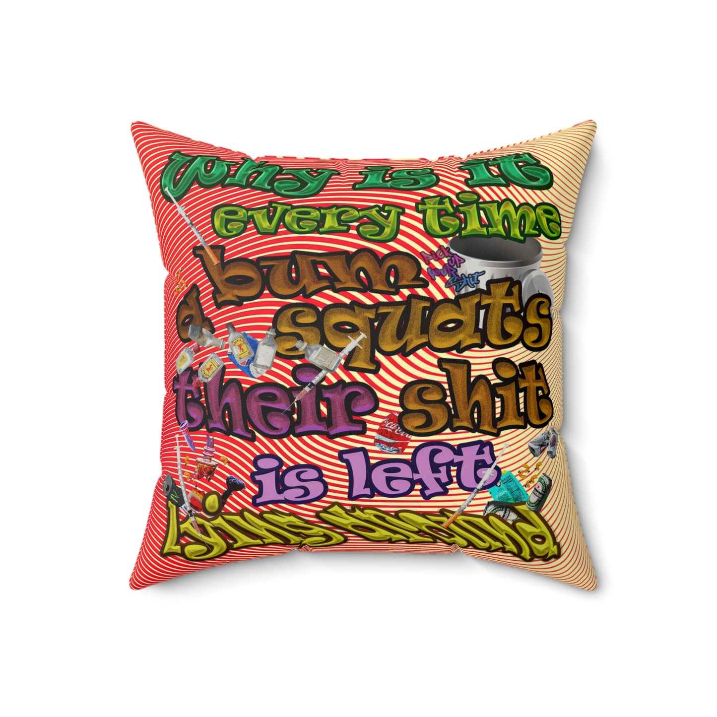 the bum's shit - Faux Suede Square Pillow - (yellow-orange wave)
