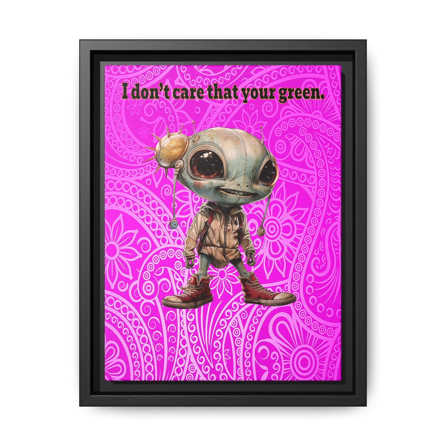 I don't care that your green - framed canvas art (pink swirl)