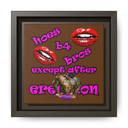 hoes b4 bros - framed canvas art (brown)