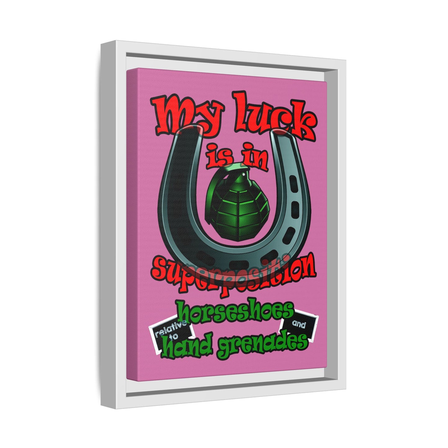 my luck - framed canvas art (light pink)