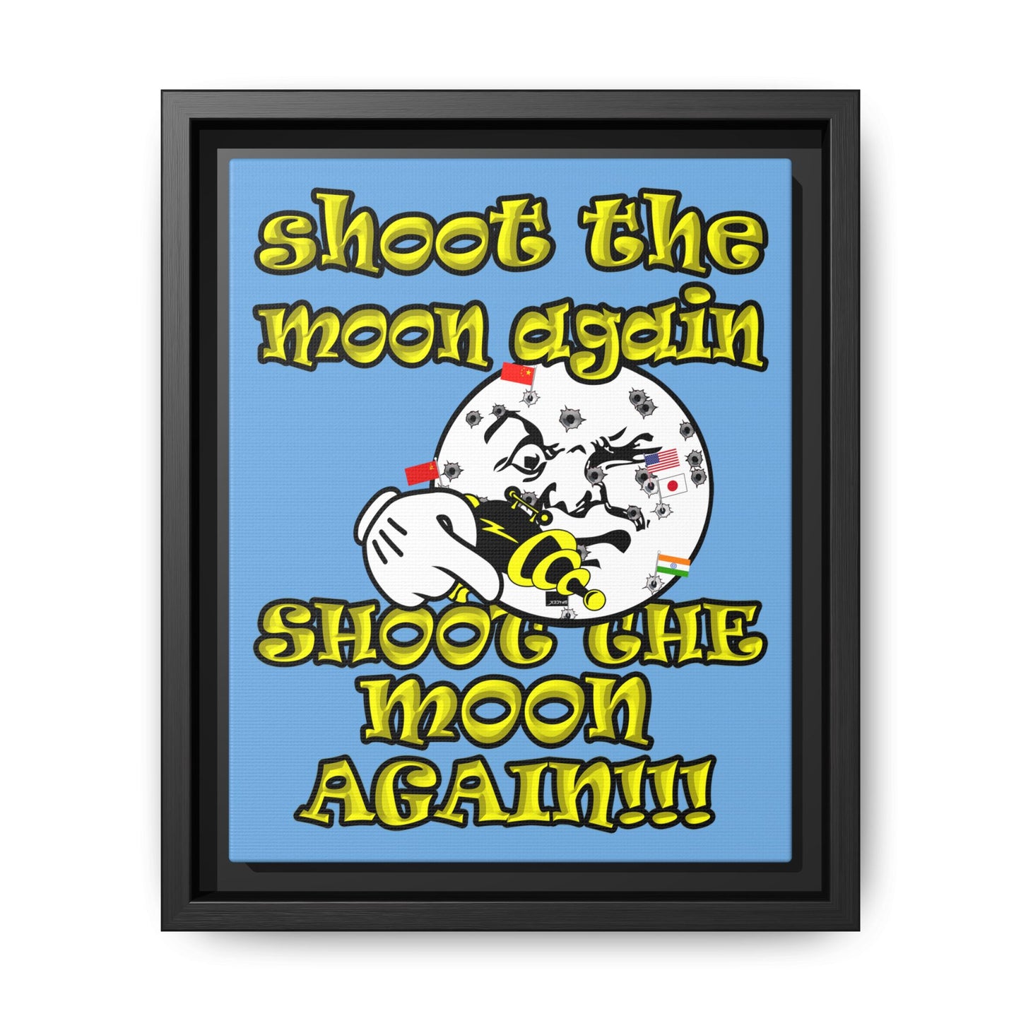 shoot the moon again - framed canvas art (light blue)