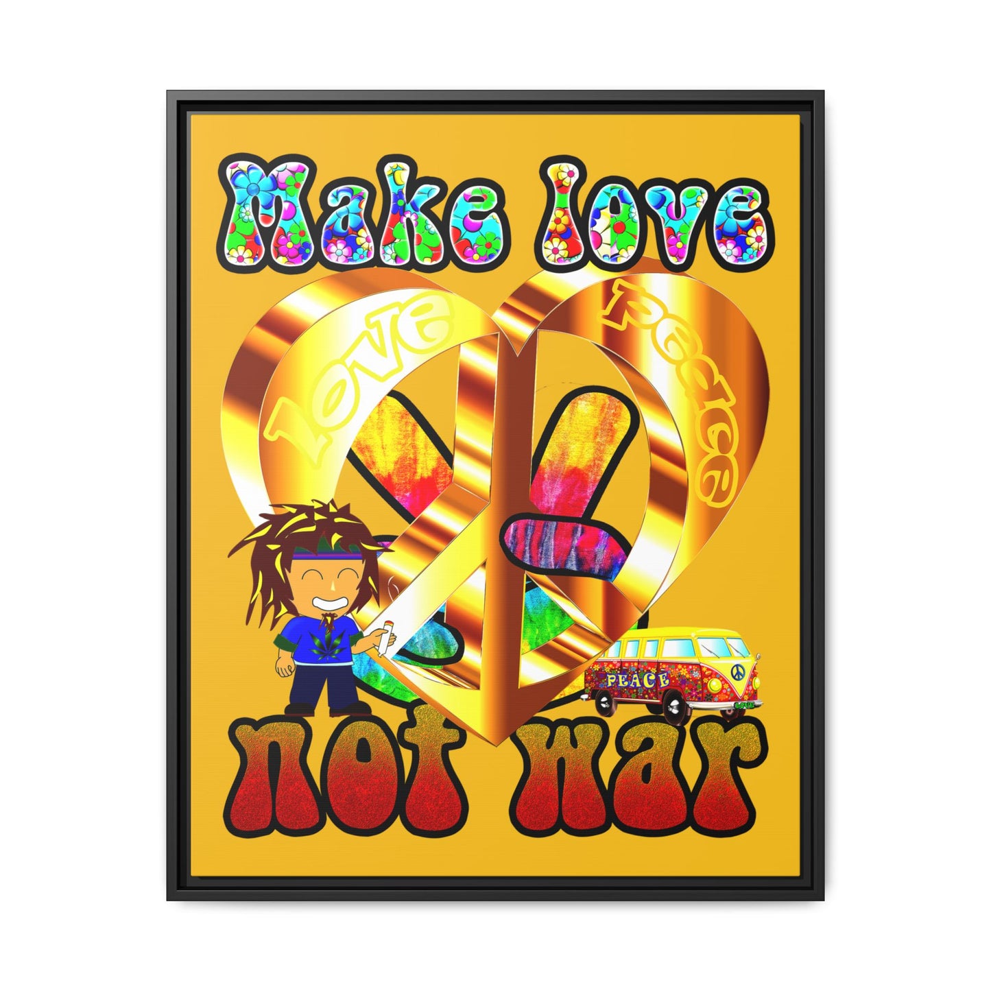 love peace - framed canvas art (yellow)