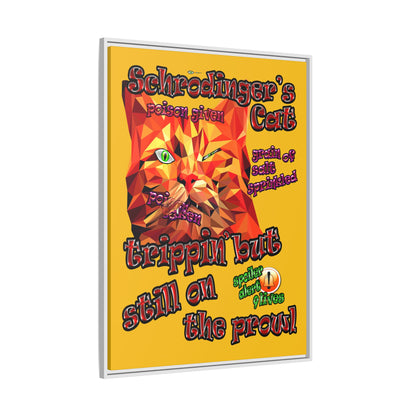 schrodinger's cat - framed canvas art (yellow)