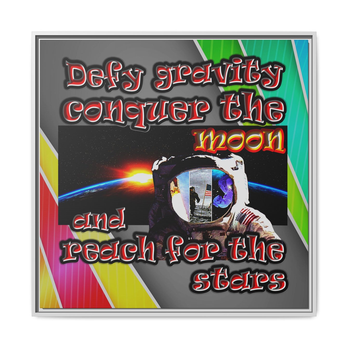 defy conquer reach - framed canvas art (rainbow split)