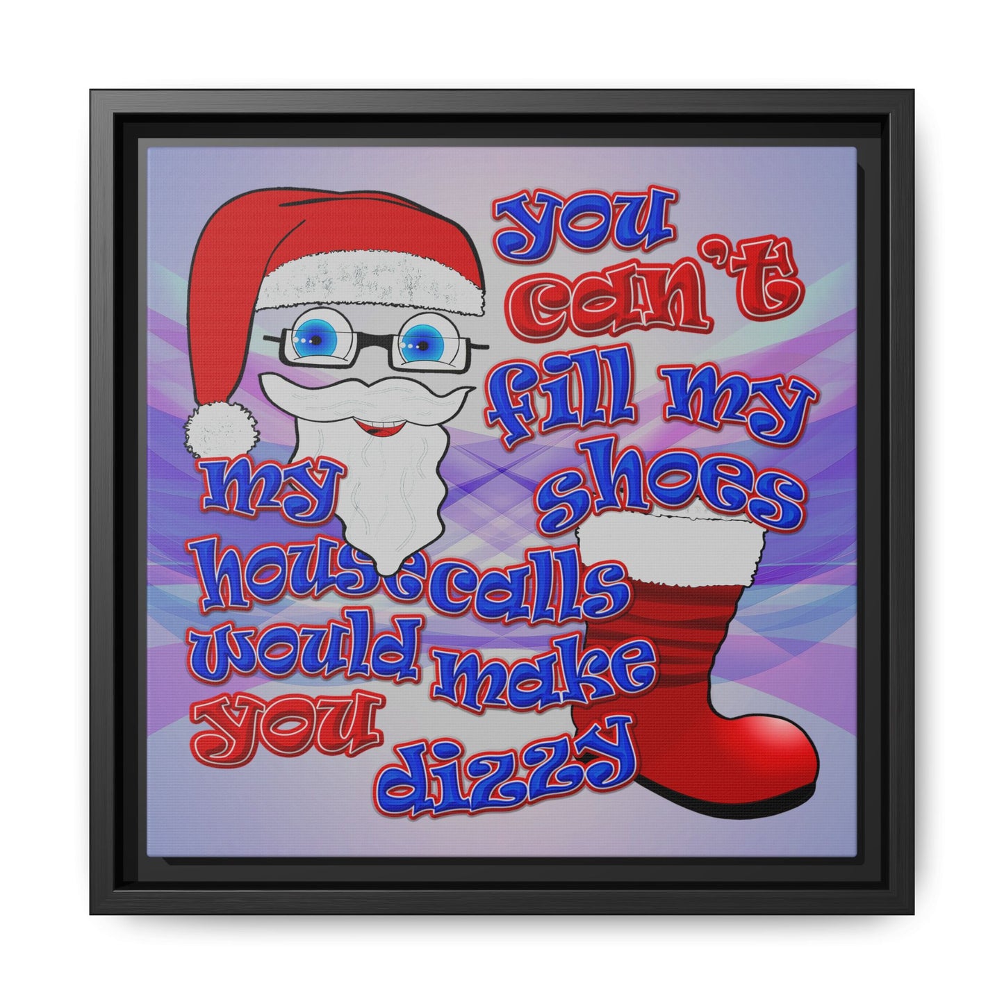 santa's shoes - framed canvas art (light blue-pink wave)