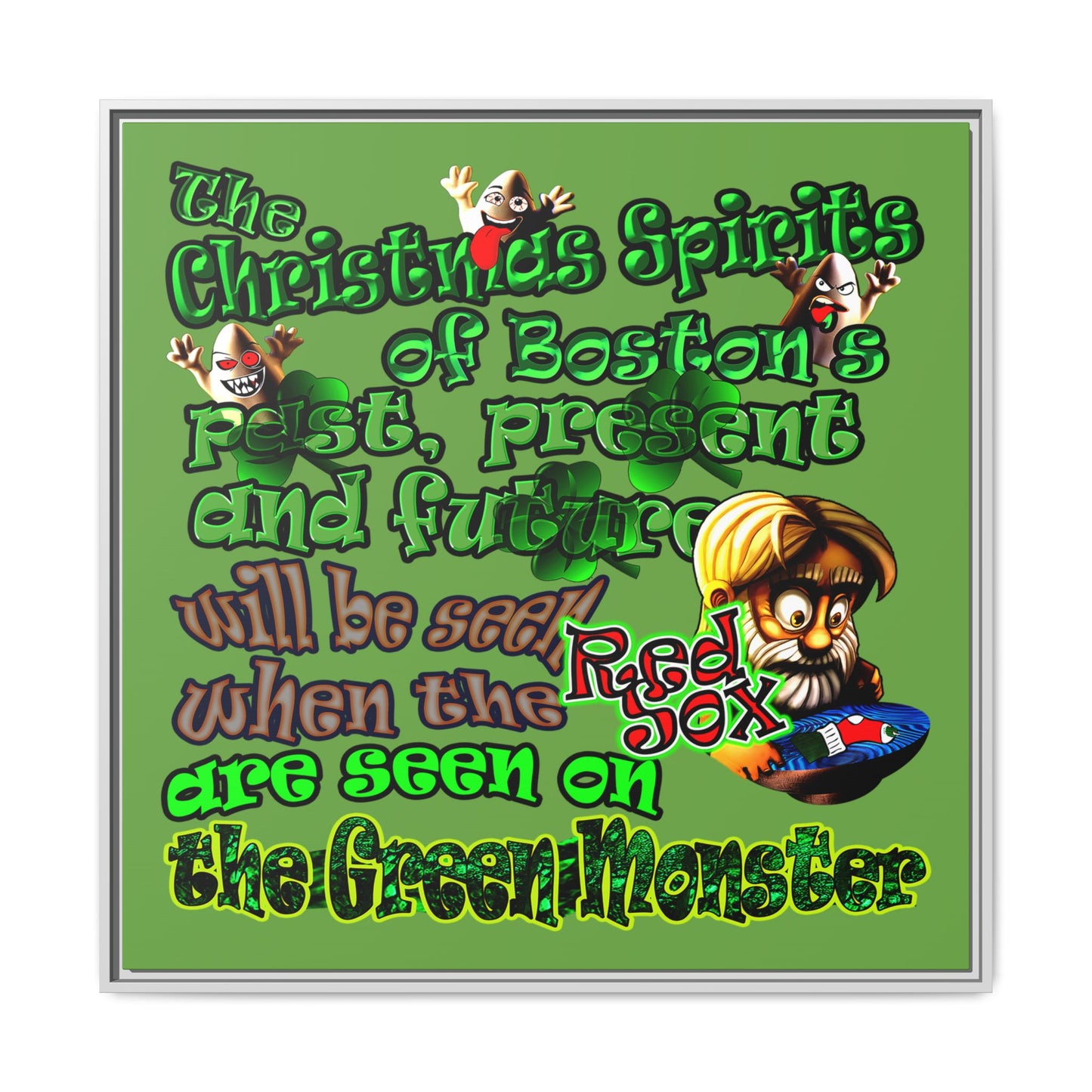 christmas spirits of boston - framed canvas art (green)