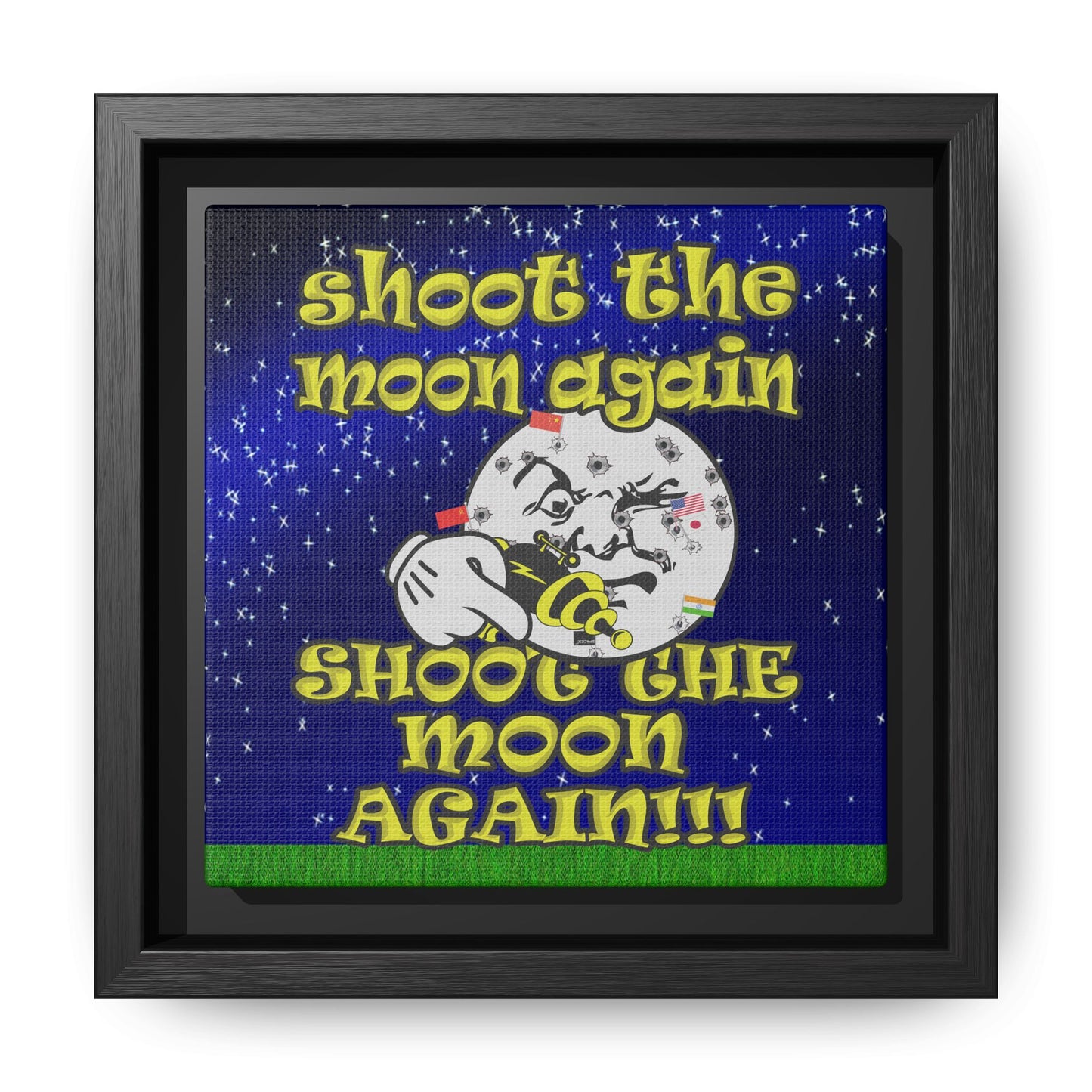 shoot the moon again - framed canvas art ('snoops' background)