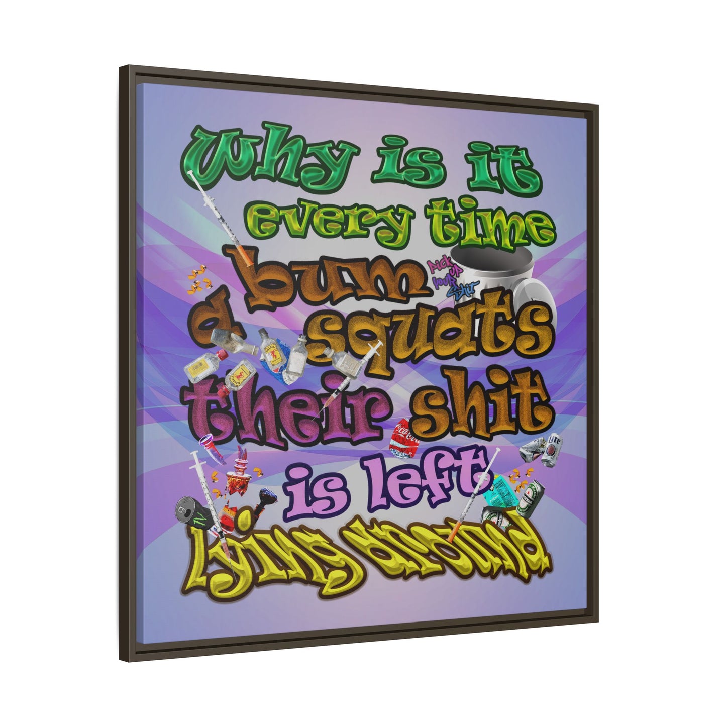 the bum's shit - framed canvas art (light blue-pink wave)