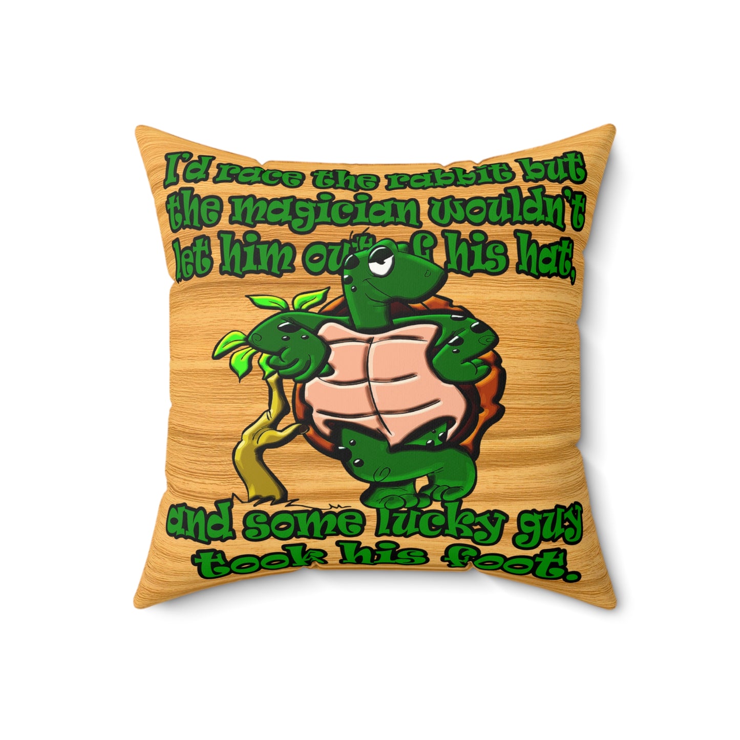 turtle race - Faux Suede Square Pillow - (butterscotch wood finish)
